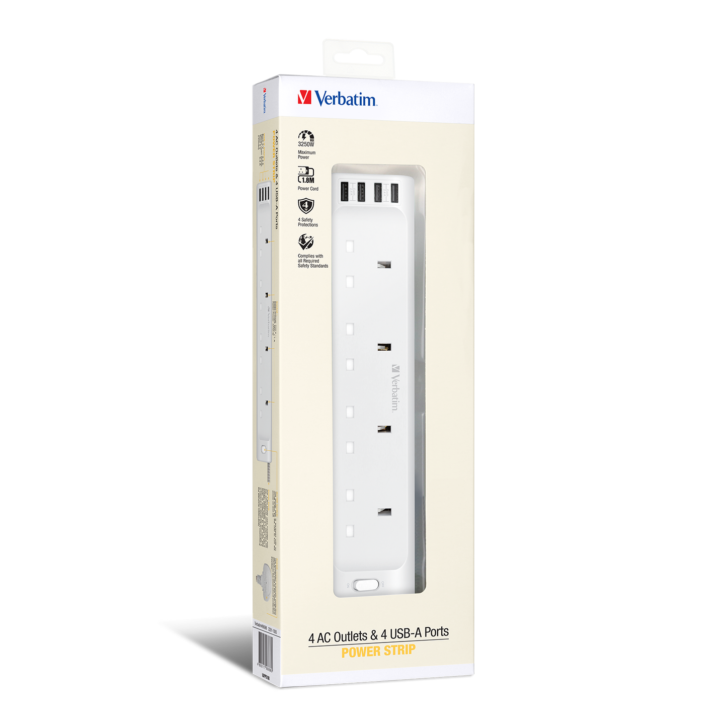 Verbatim 4個 AC 插座和 4個 USB-A 拖板 66685