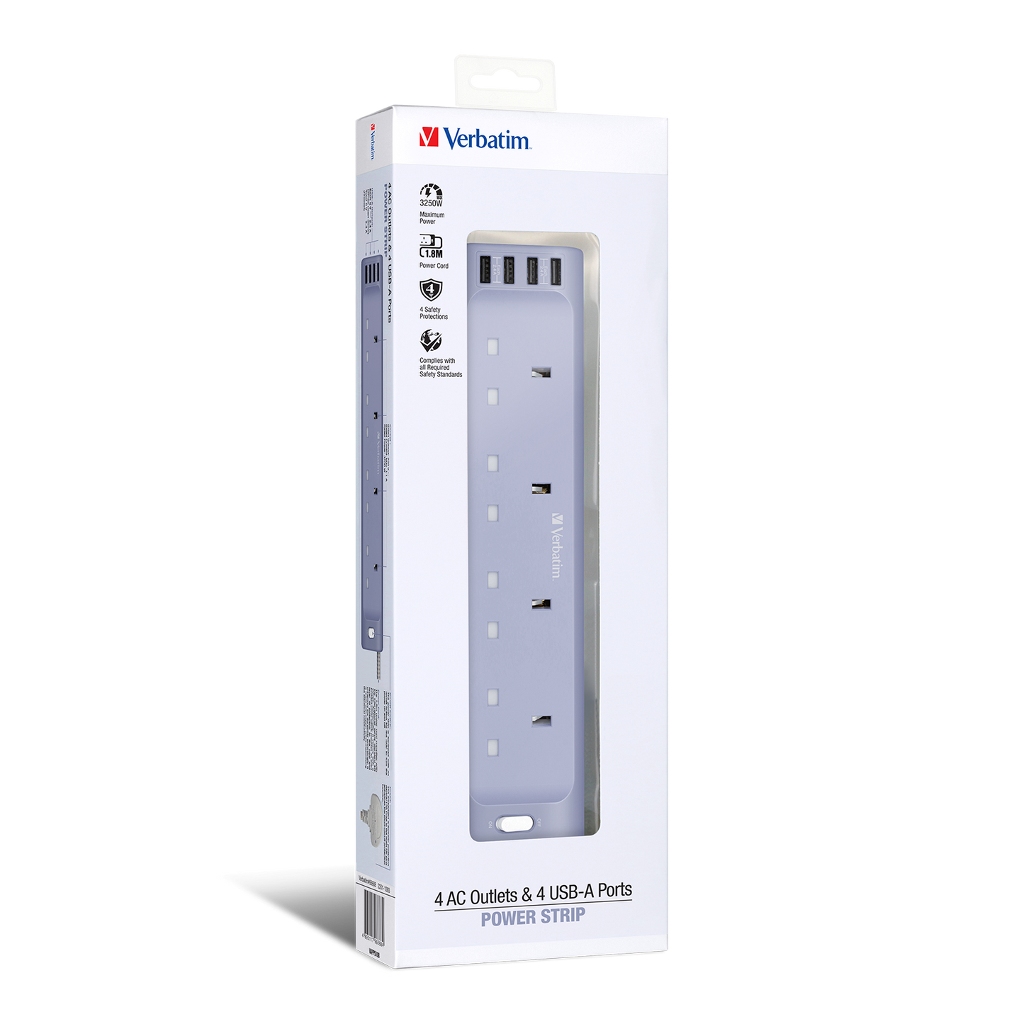 Verbatim 4個 AC 插座和 4個 USB-A 拖板 66685