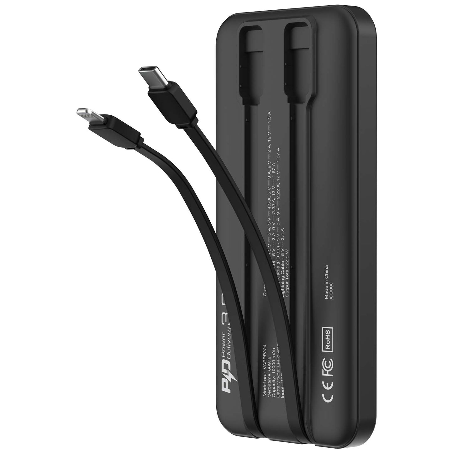 10000mAh PD 3.0 和 QC 3.0 流動充電池 (連嵌入式充電線) 66972