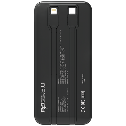 10000mAh PD 3.0 和 QC 3.0 流動充電池 (連嵌入式充電線) 66972